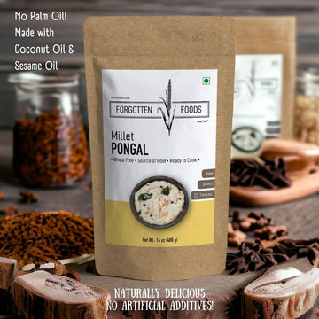 Millet Pongal - No Rice, No Wheat, Only Millets - Instant Ready to Cook Breakfast Premix Using Kodo Whole Grains (Kodra Chawal / Varagu / Arka / Arikelu) - Low GI, High Fibre Food - Gluten Free, Vegan Friendly, No Palm Oil, No Preservatives