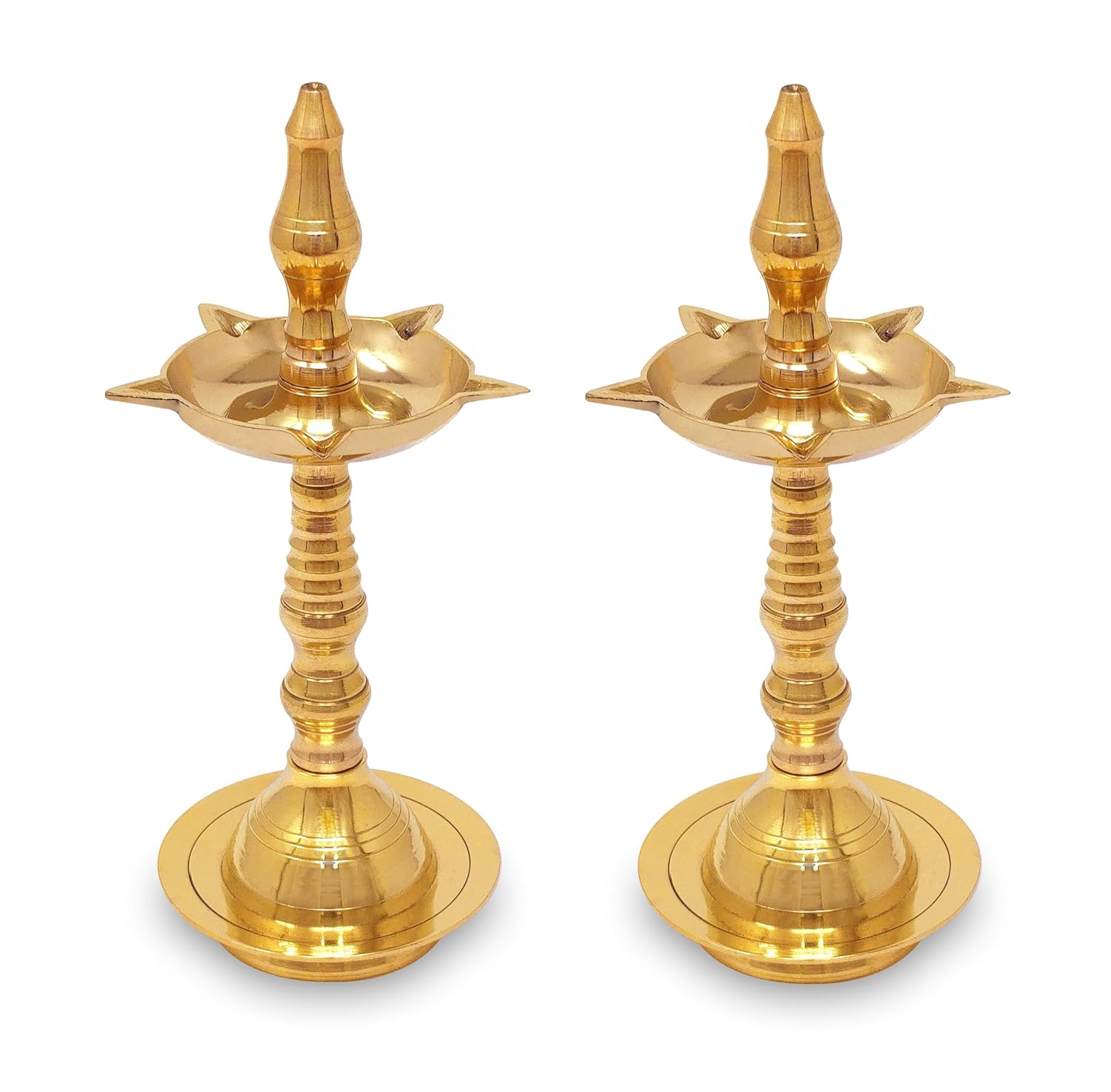 Brass Kerla Diya Samai 10 Inch Kerala Traditional Oil Lamp Deepak Lamp Kutthu vilakku Panchmahal Deepam for Pooja Mandir Diwali Indian Puja Wedding Return Gift Items Set of 2