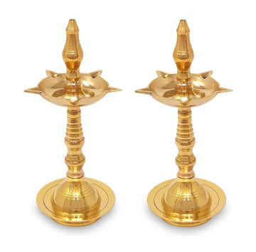 Brass Kerla Diya Samai 10 Inch Kerala Traditional Oil Lamp Deepak Lamp Kutthu vilakku Panchmahal Deepam for Pooja Mandir Diwali Indian Puja Wedding Return Gift Items Set of 2