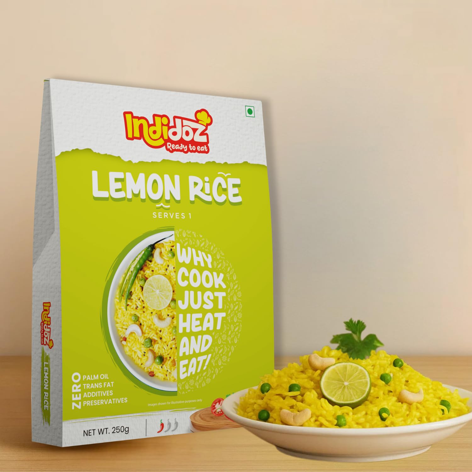 Lemon Rice | South Indian Style Tangy & Spiced Rice with Curry Leaves & Mustard Seeds | Authentic Flavoured Rice | Heat & Eat Meal | No Preservatives | 250g