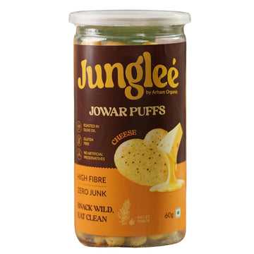 Jungleé Jowar Cheese Puffs 60g – Gluten-Free, High Fiber, Roasted with Olive Oil | No Palm Oil, No Preservatives | Healthy Crunchy Snack for Kids & Adults