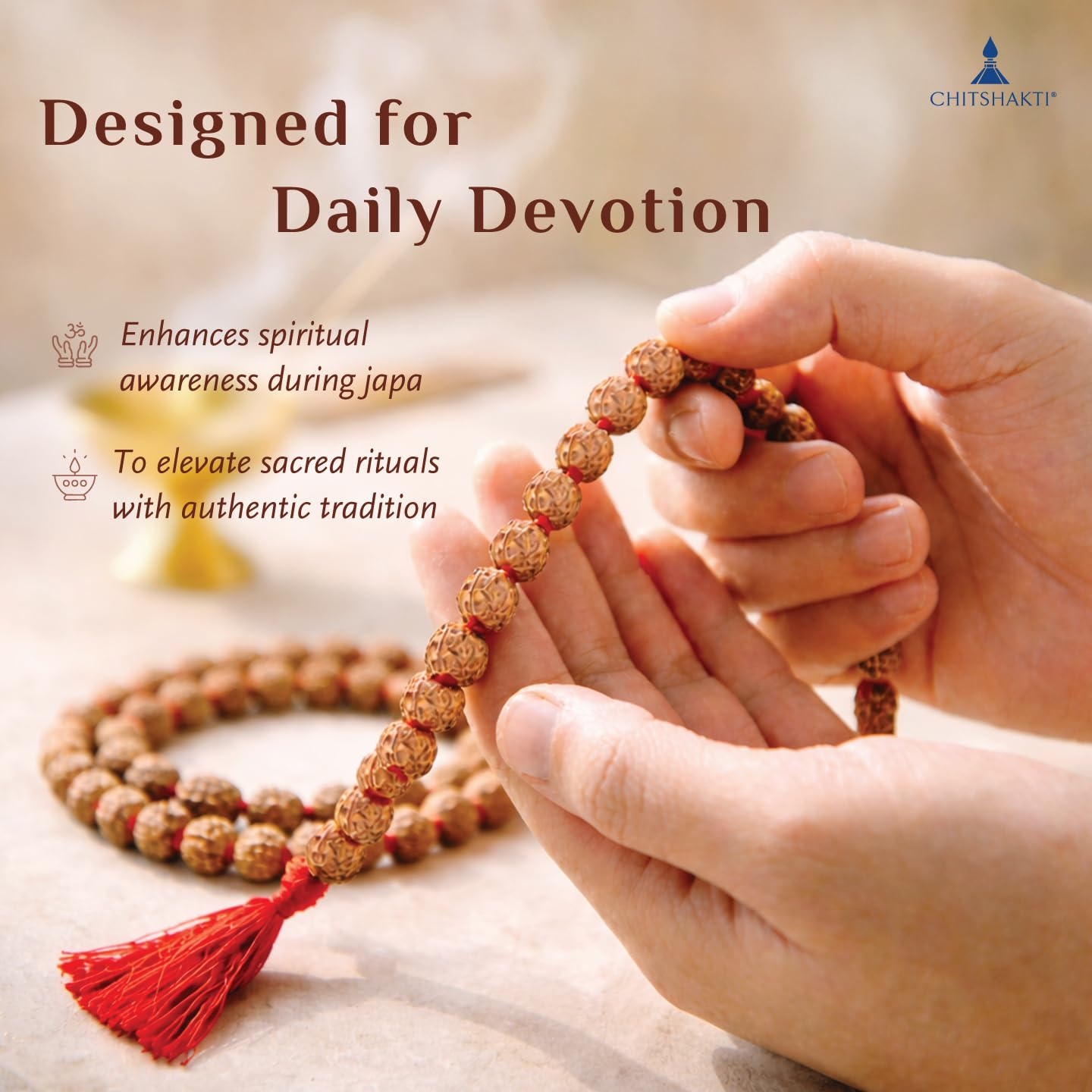 Rudraksha mala 108 +1 Beads Original | Sacred 108 + 1 Rudraksha Meditation Mala | Natural 8.5 mm Beads with 12 mm Guru Bead | Traditional Hand-Knotted Japa Mala with Red Tassel | Red