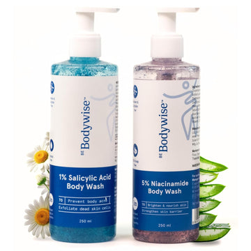 Be Bodywise 5% Niacinamide Body Wash & 1% Salicylic Acid Body Wash | With Aloe Vera & Chamomile Extract | For Glowing, Radiant & Even-Toned Skin | 500 ml