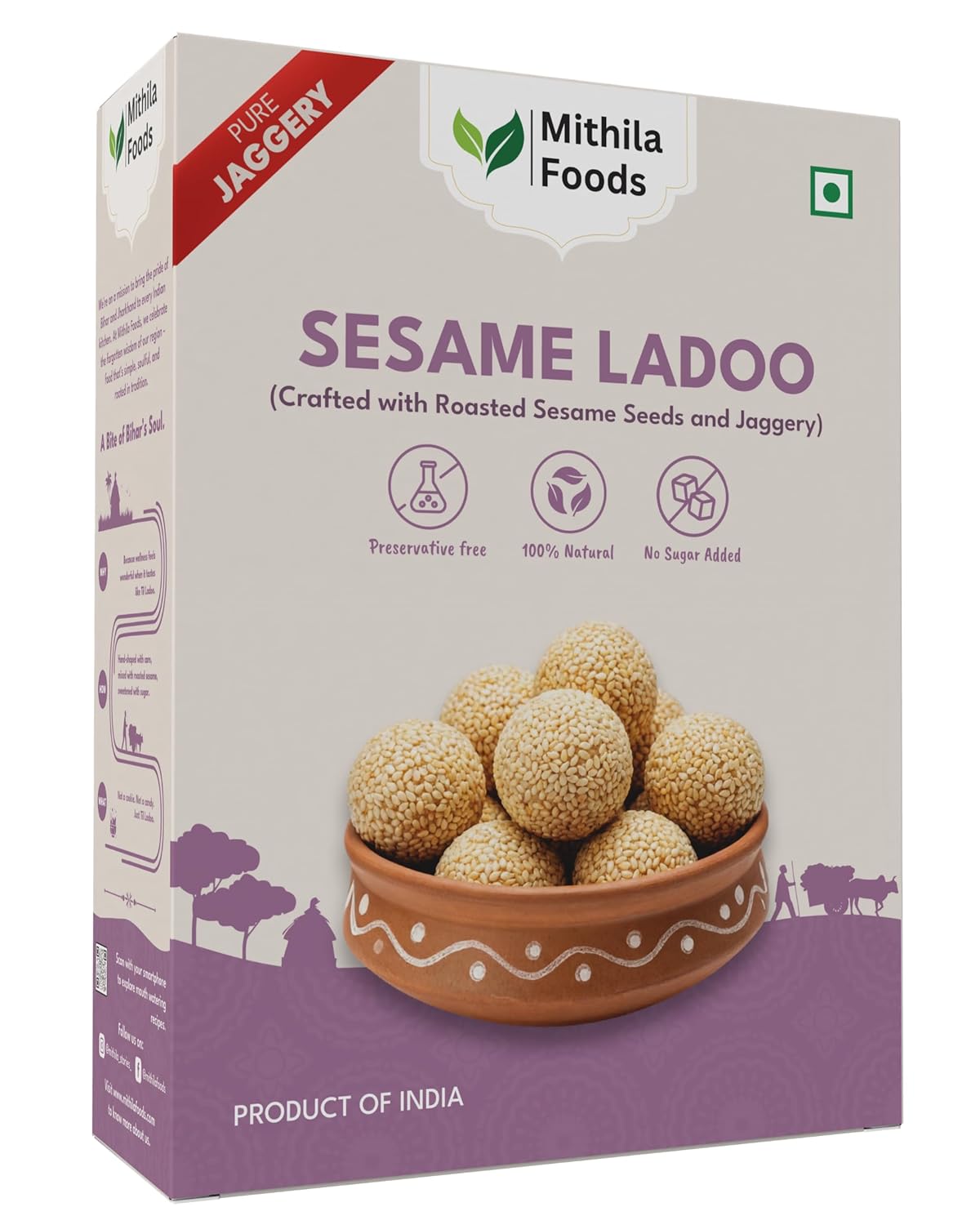 250g White Sesame Laddoo (Safed Til Laddu) with Pure Jaggery| Traditional Til Gud Laddu | Iron & Calcium Rich | No Preservatives | Winter Special Healthy Sweet | Authentic Taste of Bihar