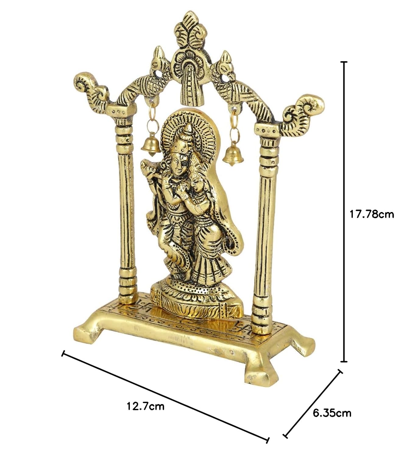 Collectible India Metal Gold Plated Radha Krishna Idol Sculpture Statue Figurine Decorative Showpiece for Janmashtami Home Decoration Temple and Gift (Size 7 x 5 Inches) (1 Pieces)