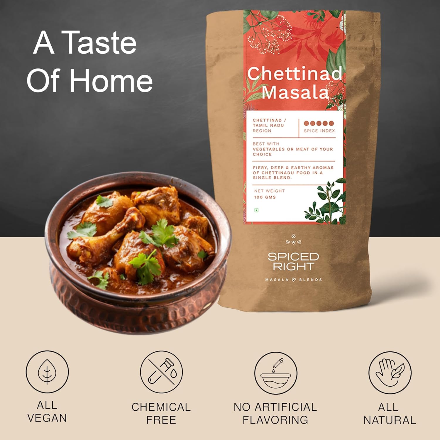 Chettinad Masala 200 g - South Indian Blend for Chicken Mutton Fish Prawns| No Preservatives or Artificial Colors | Authentic Hot Masala Spice Powder for Biryanis Curries & Gravies