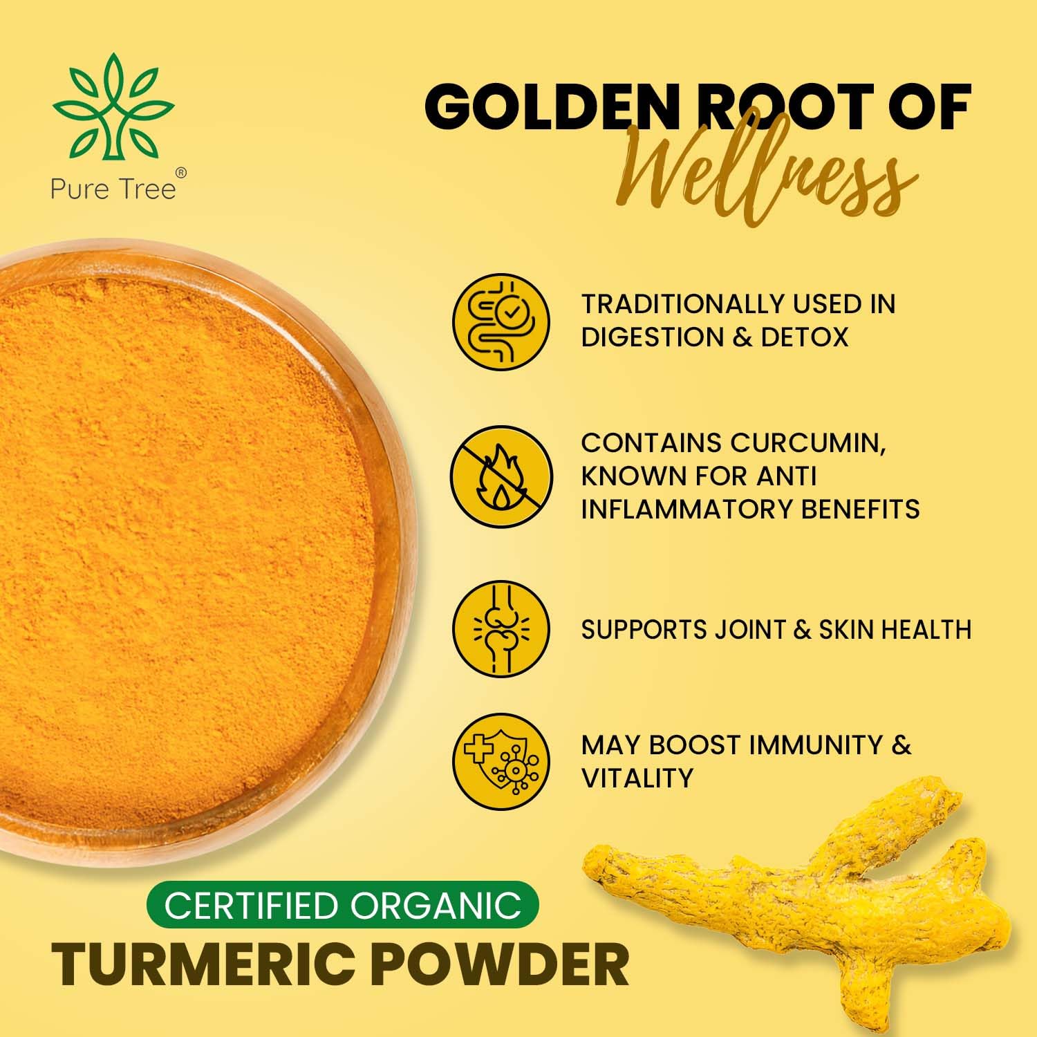 Tree Certified Organic Haldi Powder | 200 g | Glass Jar | Turmeric Powder | Spice Masala Powder Raw for Milk | Strong Antioxidant