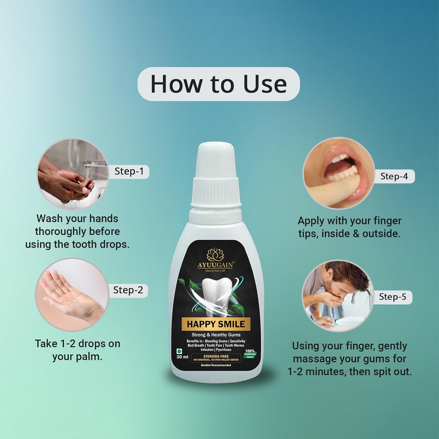 Happy Smile Gum Paint 30ml | Ayurvedic Oral Care for Strong Teeth & Healthy Gums | With Clove Oil (Laung), Pudina Satva | Supports Fresh Breath, Gum Care & Daily Oral Hygiene