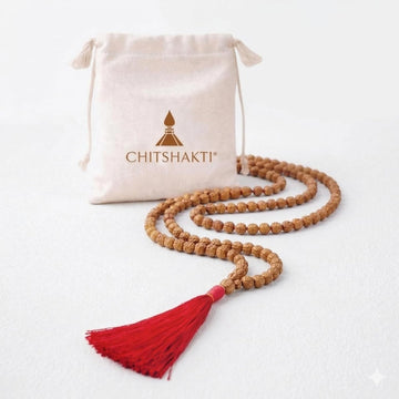 Rudraksha mala 108 +1 Beads Original | Sacred 108 + 1 Rudraksha Meditation Mala | Natural 8.5 mm Beads with 12 mm Guru Bead | Traditional Hand-Knotted Japa Mala with Red Tassel | Red