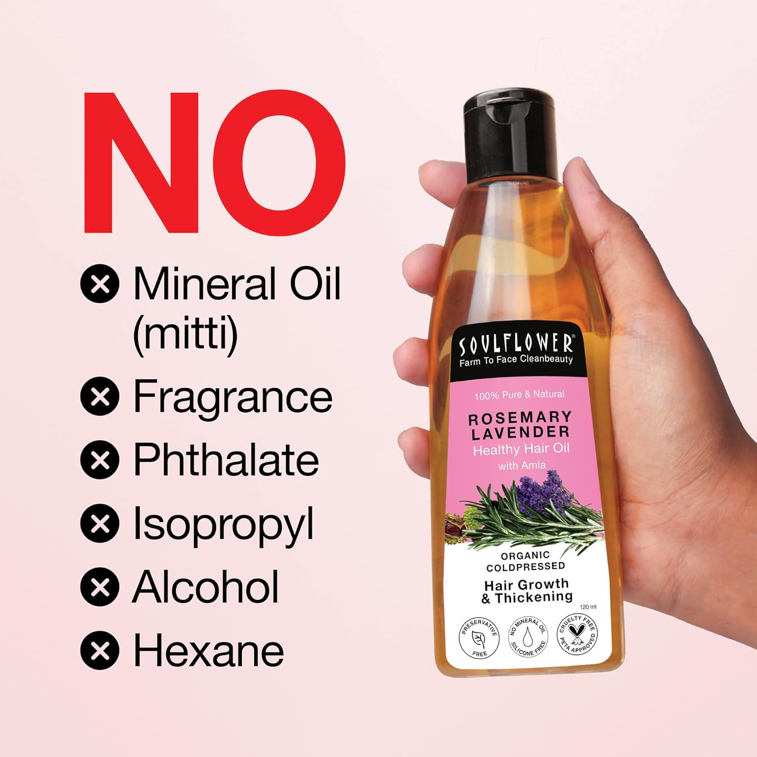 Rosemary Lavender Hair Oil For Healthy Hair, Scalp Nourishment, Hair Growth - 100% Pure & Natural Undiluted Cold Pressed Oil, 120Ml