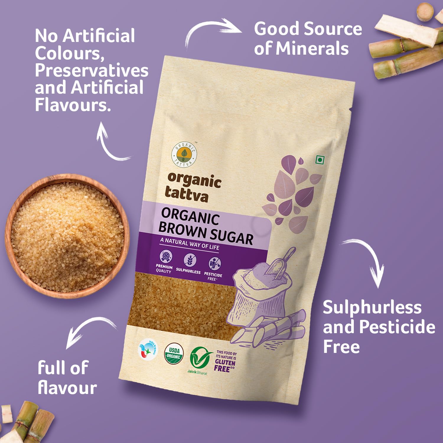 Brown Sugar 1kg | USDA Certified Natural Brown Sugar for Healthy Sweetening | Organically Processed from Fresh Sugarcane