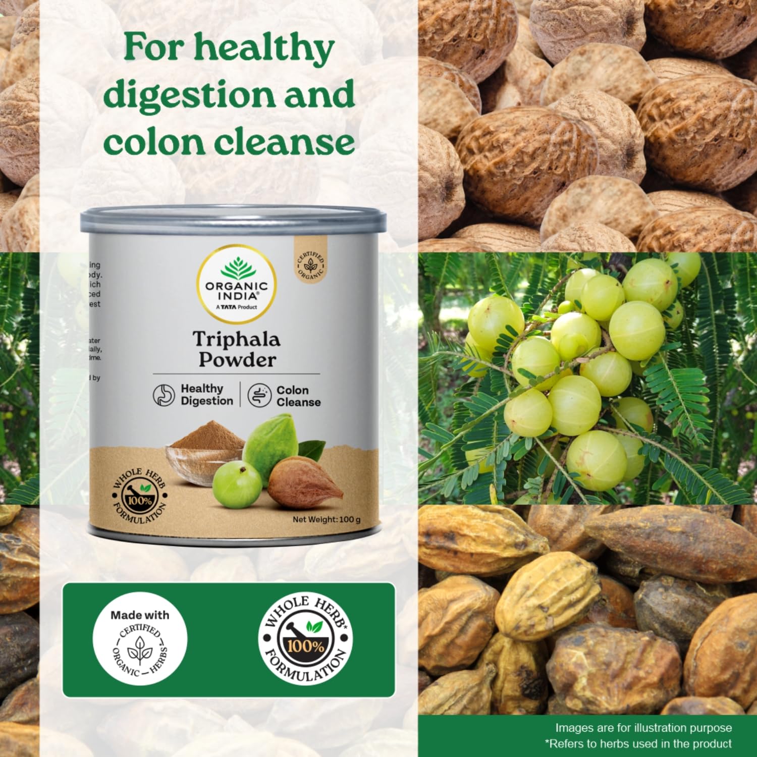 Organic India Triphala Powder - 100g, Supports Immune System, Colon & Digestion, For Balanced Bowel & Gut Health, Contains Bioactives and Antioxidants, GMP & NPOP Certified Organic