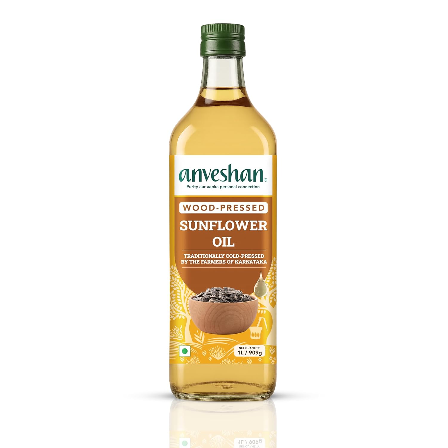 Wood Cold Pressed Sunflower Oil 1L | Plastic Bottle | Kolhu/Chekku | Extracted on Wooden Churner | Natural | Chemical-Free | Cold Pressed Sunflower Oil for Cooking
