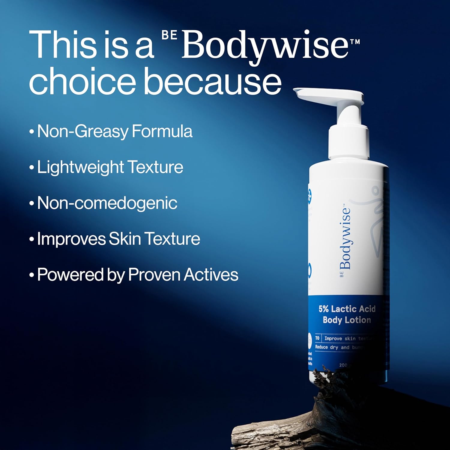 Be Bodywise 5% AHA Lactic Acid Body Lotion with 48Hr Moisturisation 200ml | Dermatologically Tested | Improves Skin Texture & Reduces Appearance of Strawberry Legs | With Lactic Acid, Aloe Vera & Cica Extract