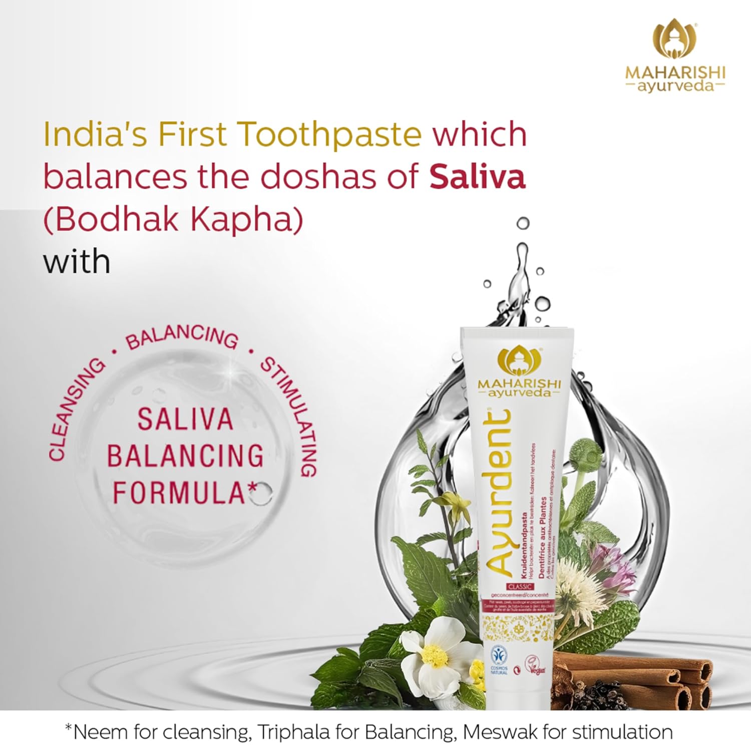Ayurdent Classic Toothpaste|Unique Saliva Balancing Formula|For Toothache,Bleeding Gums,Sensitivity,Cavities,Plaque & Bad breath|Non Foaming,SLS & Fluoride Free|Pack of 1
