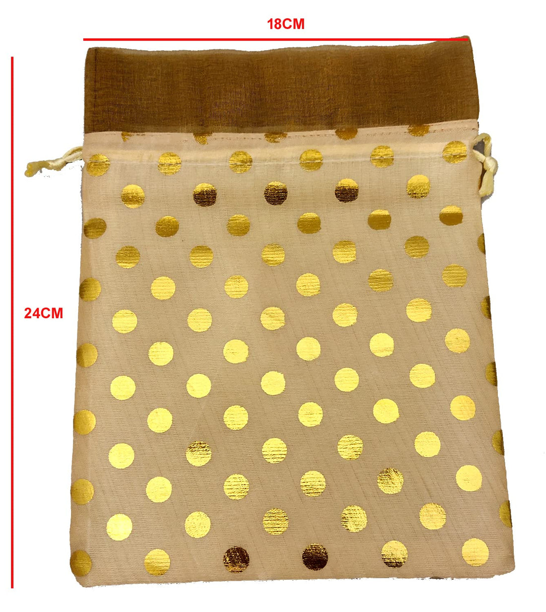 Fabric 17Cm X 24Cm Large Polka Dot Drawstring Bags Pouches Potli For Gift Wedding Jewelry Packaging Bridal Favors For Women (10Pc Set, Cream Color With Golden Dot)