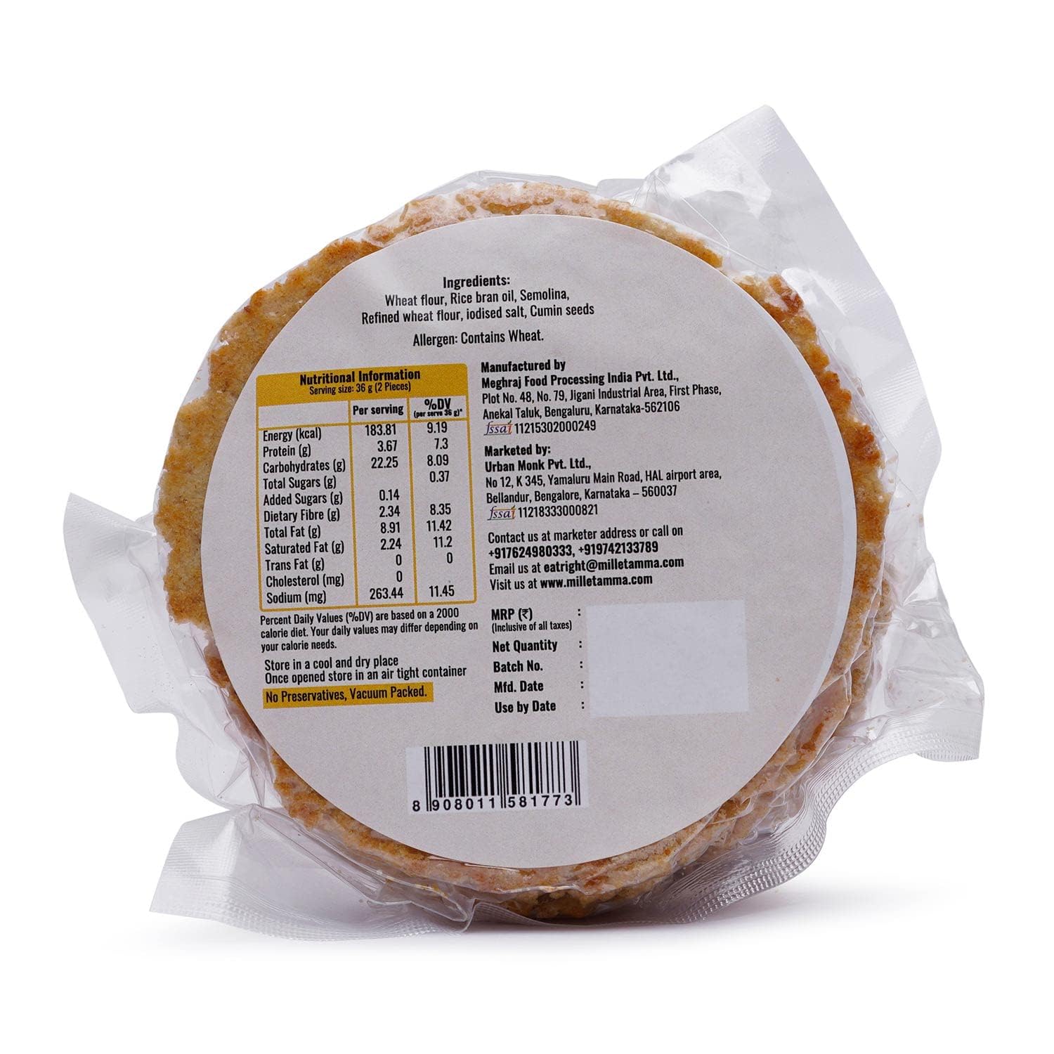 Baked Jeera Bhakhri - 360 Gms | (Pack of 2 - Each 180 Gms) | Ready to Eat | Best Choice for Snack Time, Parties & Events | Healthy Traditional Gujarati Snacks..