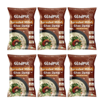 Sprouted Millet Instant Ghee Upma Mix - No Palm Oil, Trans Fat & Maida - Made with Jawar, Ragi and Suji/Rawa, Ghee & Cashew - Multigrain Protein Breakfast Healthy Snack - Pack of 6 (60g each)