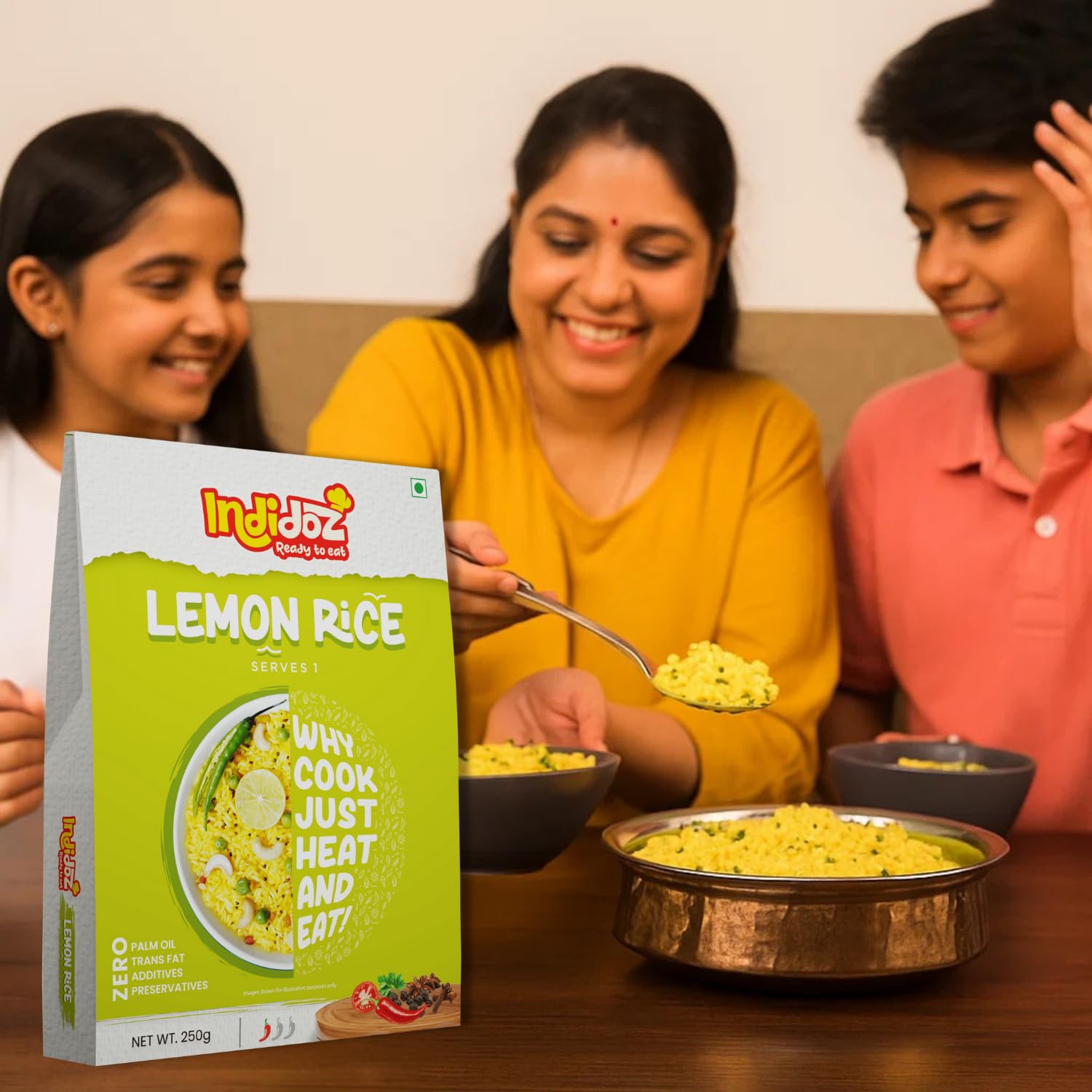 Lemon Rice | South Indian Style Tangy & Spiced Rice with Curry Leaves & Mustard Seeds | Authentic Flavoured Rice | Heat & Eat Meal | No Preservatives | 250g