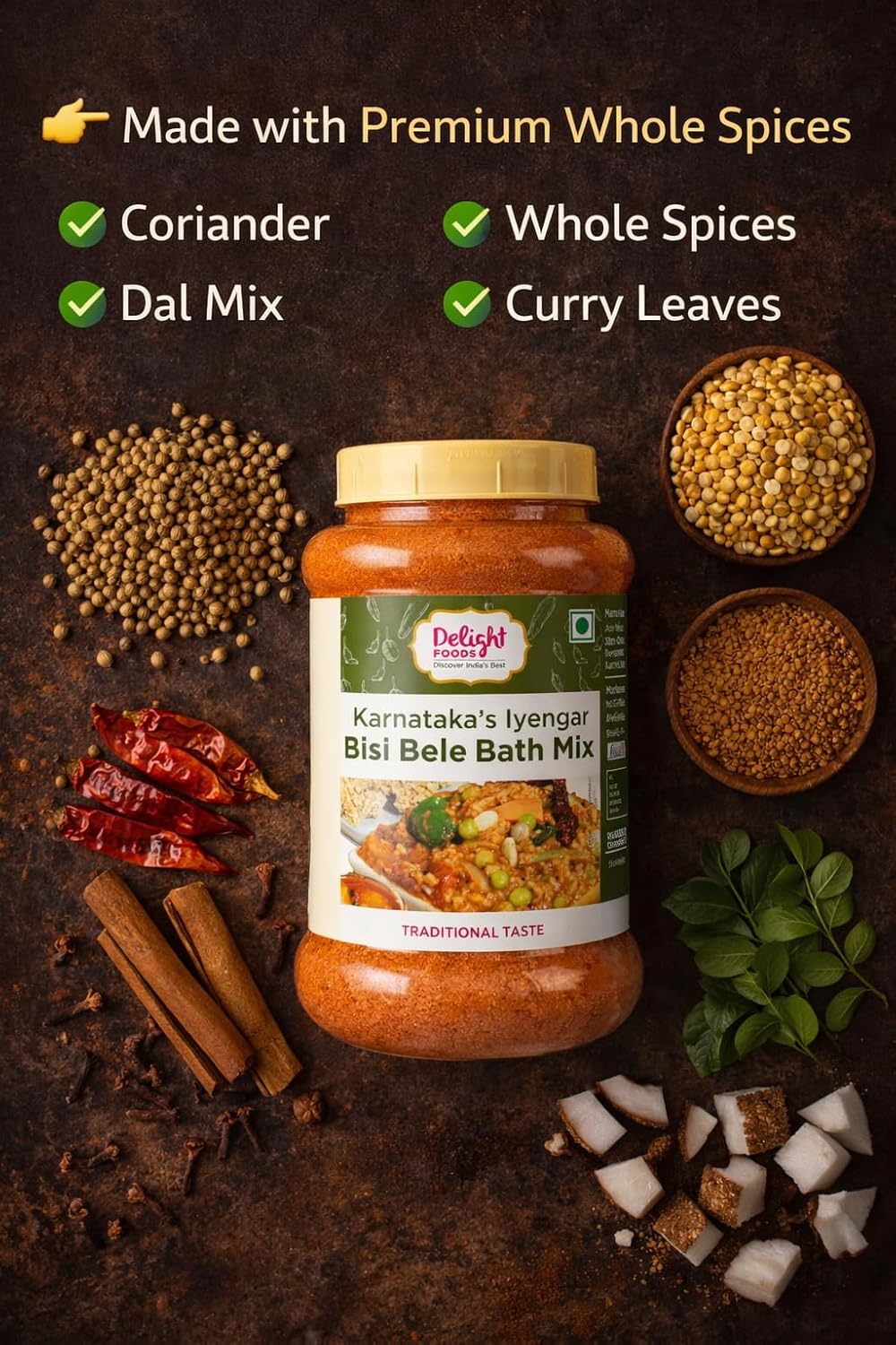 Karnataka Iyengar Bisi Bele Bath Masala Powder 250g | Authentic South Indian Spice mix | Traditional Iyengar Recipe | No Added Preservatives