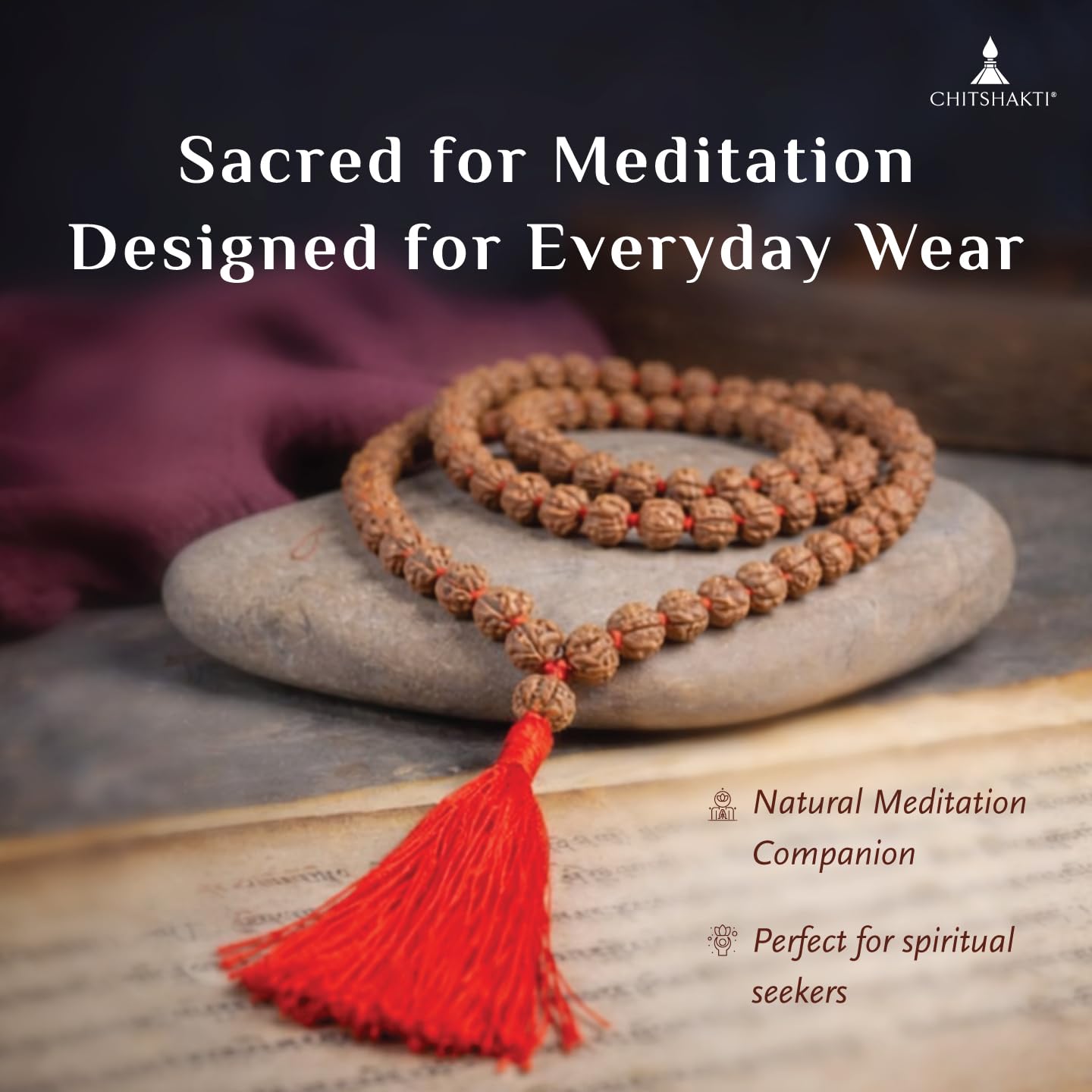 Rudraksha mala 108 +1 Beads Original | Sacred 108 + 1 Rudraksha Meditation Mala | Natural 8.5 mm Beads with 12 mm Guru Bead | Traditional Hand-Knotted Japa Mala with Red Tassel | Red