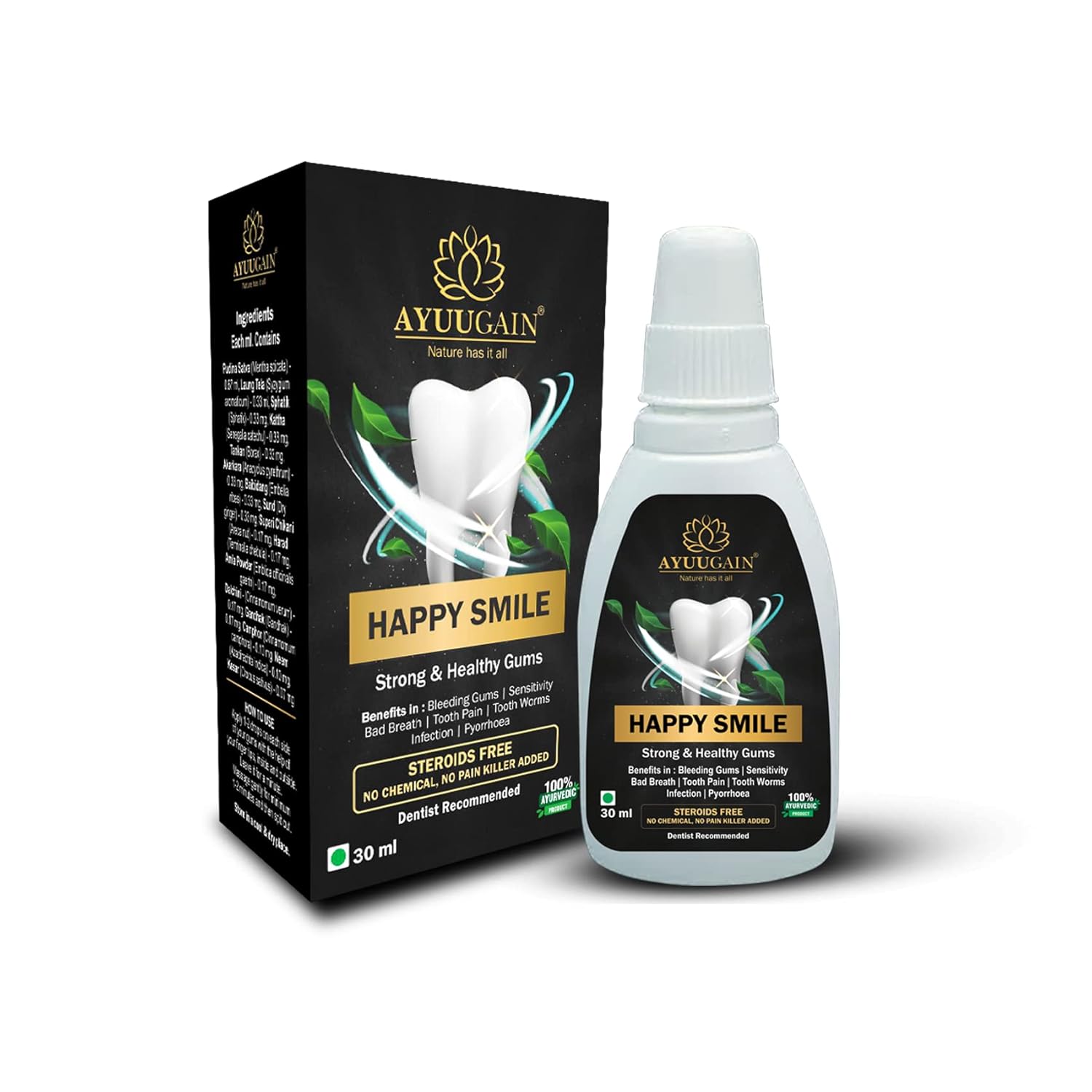 Happy Smile Gum Paint 30ml | Ayurvedic Oral Care for Strong Teeth & Healthy Gums | With Clove Oil (Laung), Pudina Satva | Supports Fresh Breath, Gum Care & Daily Oral Hygiene