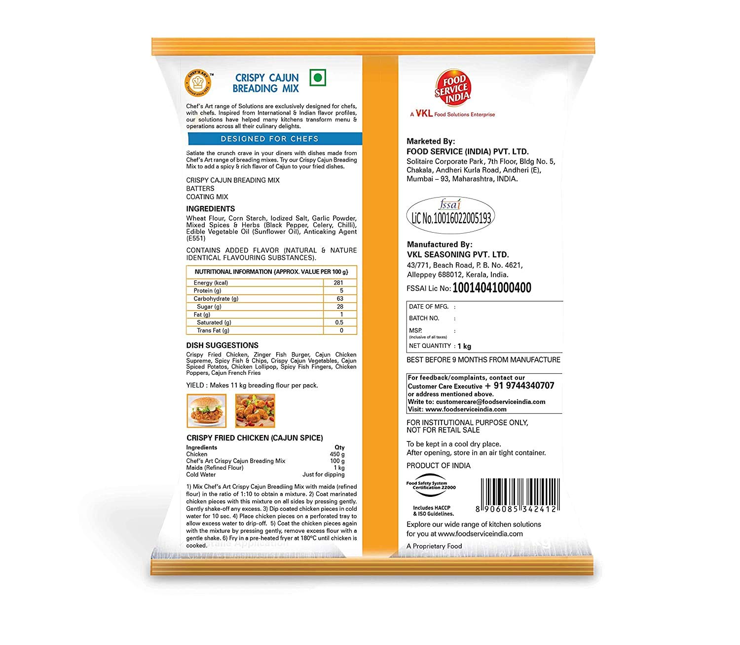 india Chef's Art Crispy Cajun Breading Mix - 1 Kg|Spicy & Crunchy Coating for Fried Chicken,Fish,Paneer & Vegetables|Restaurant-Style Cajun Seasoning Coating Mix|No MSG,Vegetarian