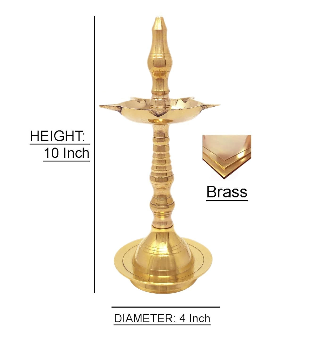Brass Kerla Diya Samai 10 Inch Kerala Traditional Oil Lamp Deepak Lamp Kutthu vilakku Panchmahal Deepam for Pooja Mandir Diwali Indian Puja Wedding Return Gift Items Set of 2