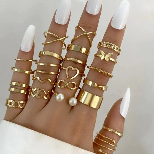 Jewels Galaxy Women Gold-Plated Stackable Finger Rings (1 Pack 22 Pieces)