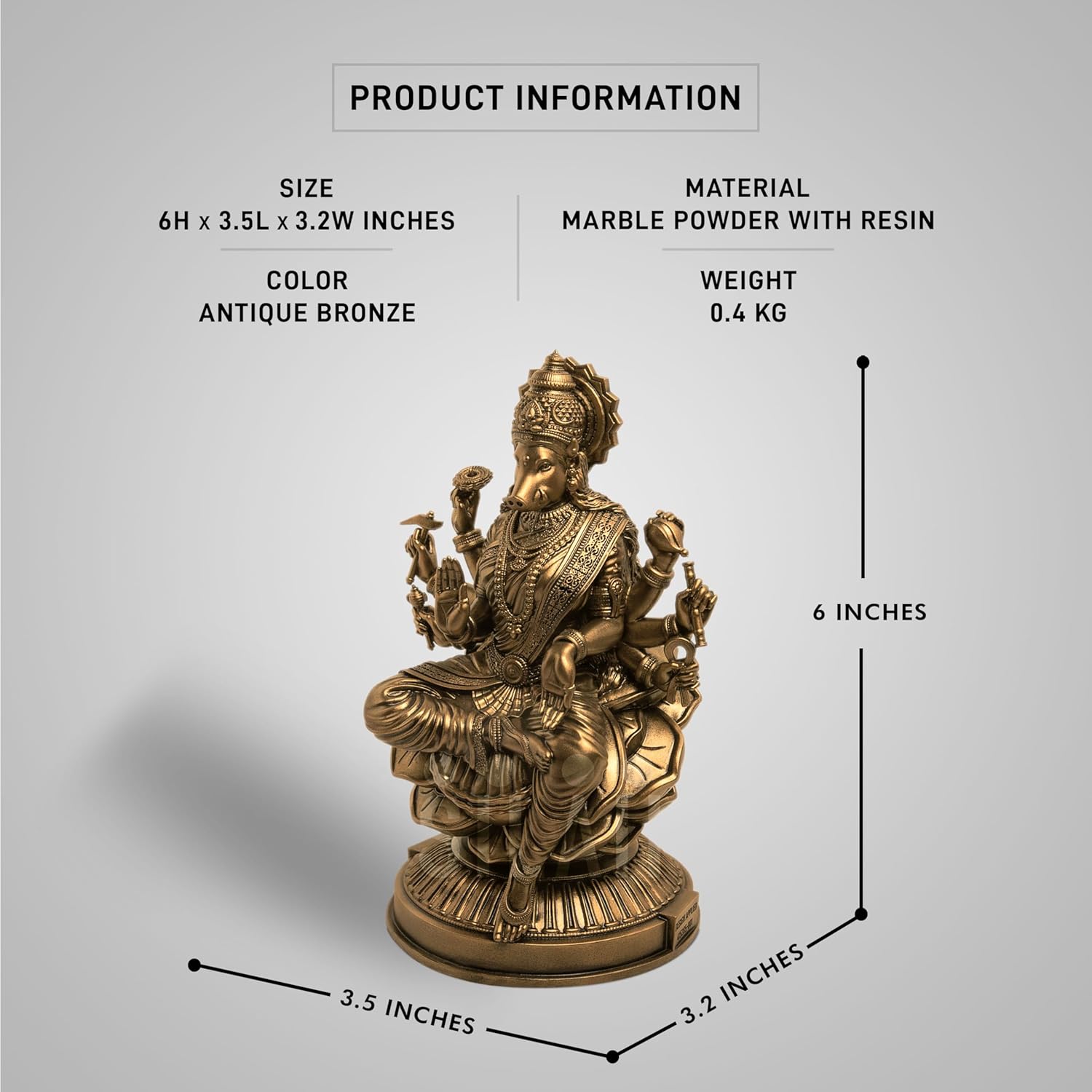 Varahi Amman Sculpture - Antique Bronze Finish, Handcrafted Statue for Puja Room, Home Decor, and Gifting (6 Inches)