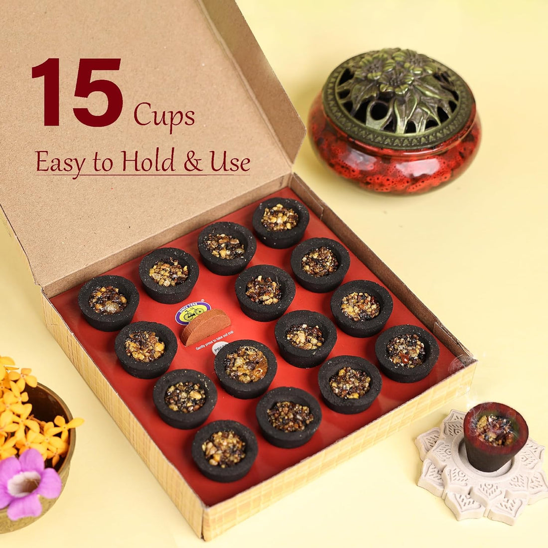 Cycle Pure Naivedya Sambrani Dhoop Cups for Pooja (45 pcs) | Havan Cups for Pooja, Home & Festivals | Natural Guggal Dhoop Original | Dhoop Cones | Pack of 3