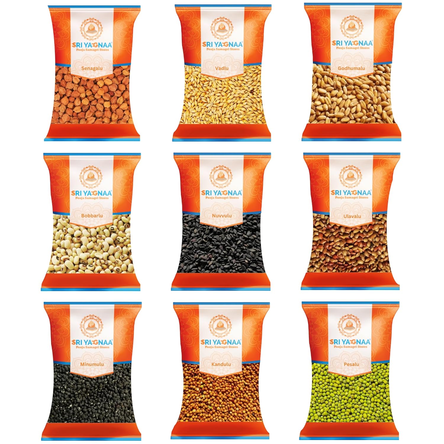 Navagraha Pooja Set - 9 Grains Naadhanyalu for Pooja - Navadhanyalu for Navagraha Pooja (50 GMS Each)