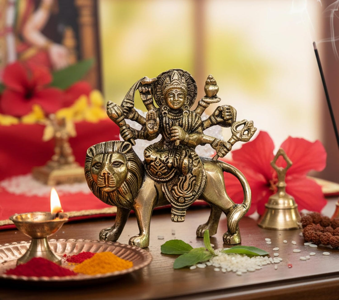 Brass Maa Durga murti for Home Mandir and Home Decor (4.6 Inches)