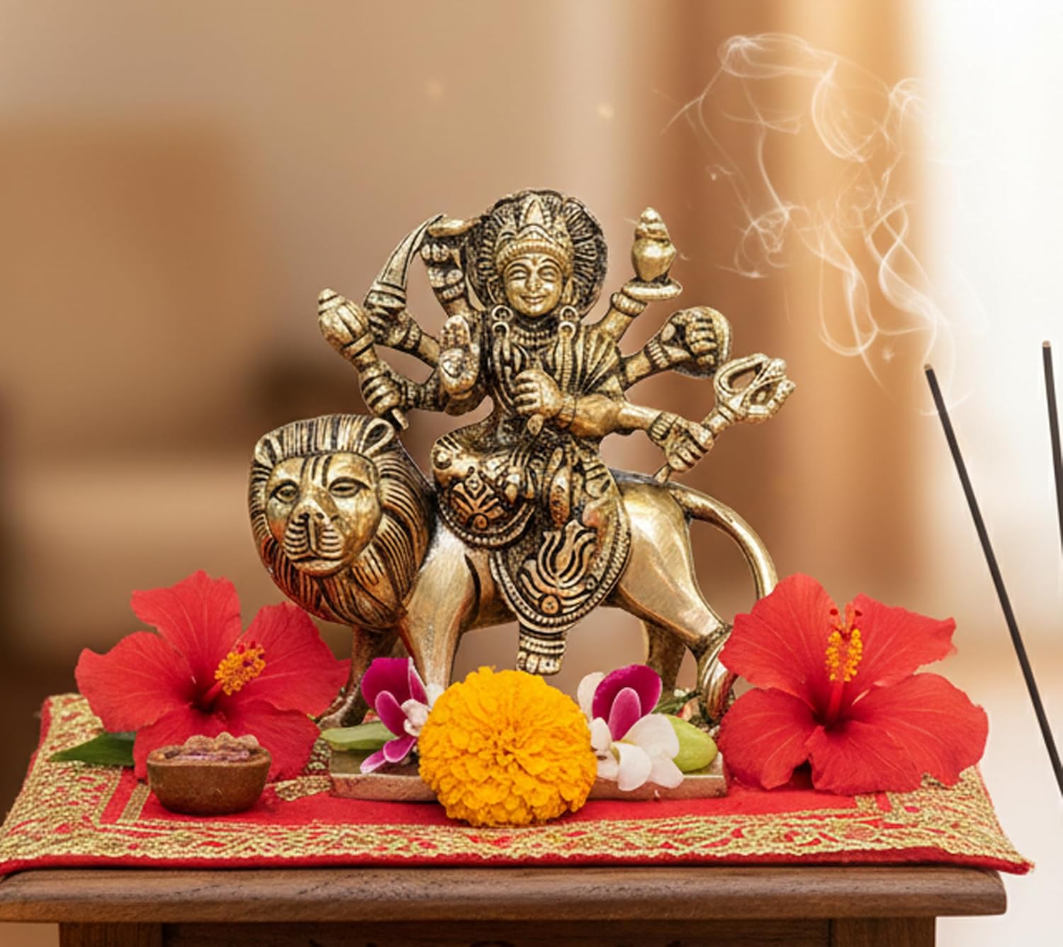 Brass Maa Durga murti for Home Mandir and Home Decor (4.6 Inches)