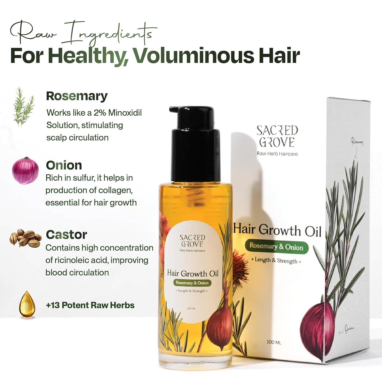 Rosemary Oil for Hair | Rosemary & Onion Oil for Hair Growth | Made Using 16 Potent Raw Herbs | Stimulates Hair Follicles & Promotes Circulation | 100 ML