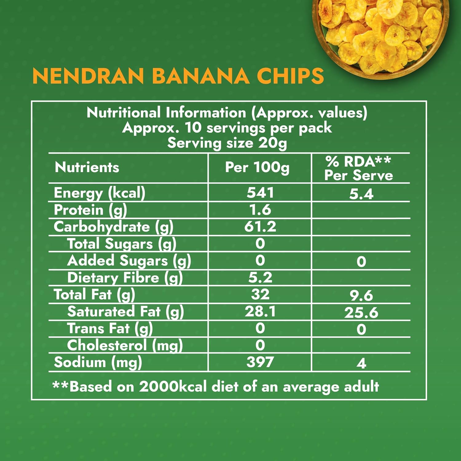 Nendran Banana Chips – 200 grams | Made with 100% Coconut Oil | No Preservatives | Kerala Special Crispy, Thin Sliced Yellow Plantain Wafers | Healthy Tea Time Snack
