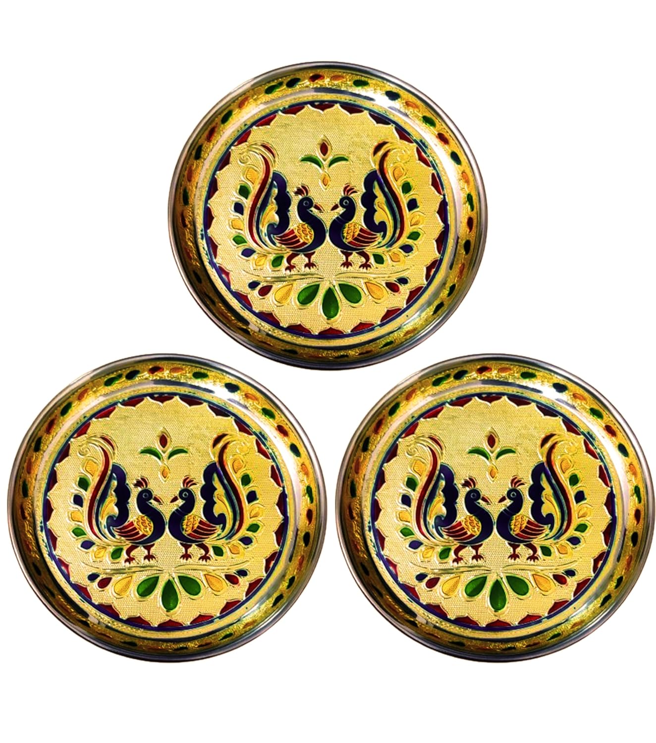 Metal Return Gifts,Stainless Steel Meenakari Pooja Thali(Pack Of 3),Handmade Plate-7 * 7 Inch,Function Return Gift