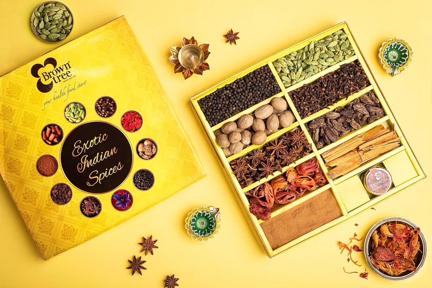 Spice Gift Pack-270.5g| Indian Spice Collection | Premium Assorted Indian Spices – Saffron, Cloves, Cinnamon, Cardamom, Black Pepper, Cinnamon Powder, Anasi Pu, Cardamom Black | Ideal Festive Gift Set| Masala Box For Kitchen
