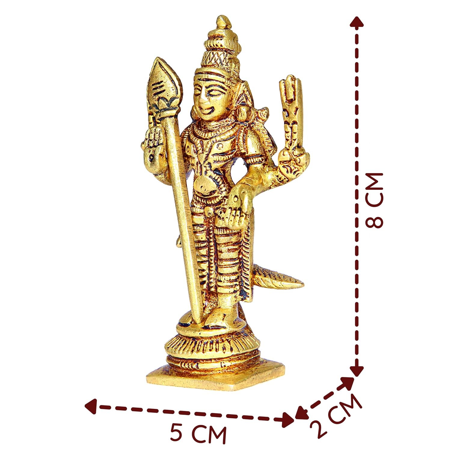 Murugan Idol Brass Mini | Mini Lord Murugan Statue | Karthikeyan Idol | Mini Murugan Silai Brass 8 CM Height Brass Gold Colour 1 Piece, Religious