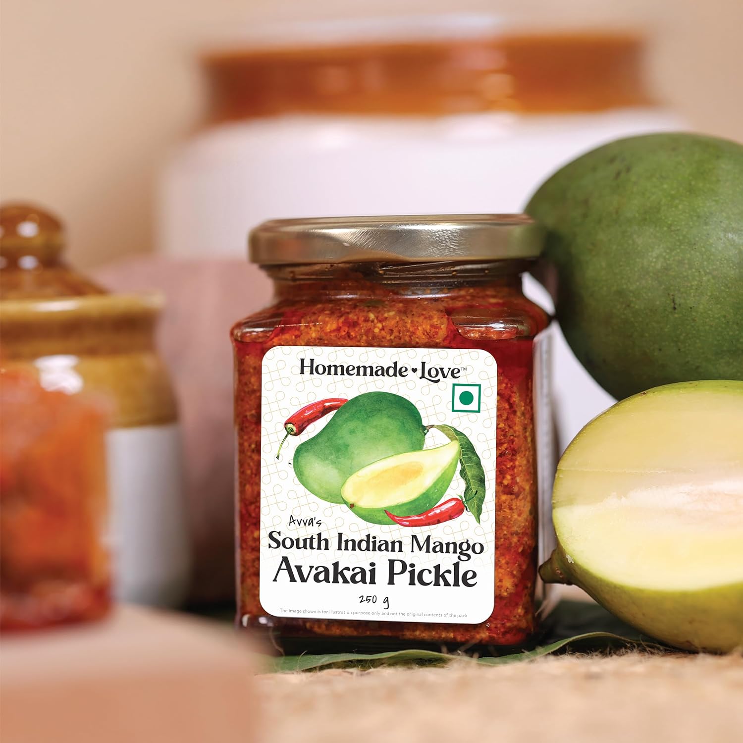 Mango Avakai Pickle (250 Gm) | South Indian Taste Mango Pickles | Aam ka Achar Perfect for Rice, Dosa, Idli, Chappati | Tangy and Spicy Home Made Mango Pickle | No Preservatives