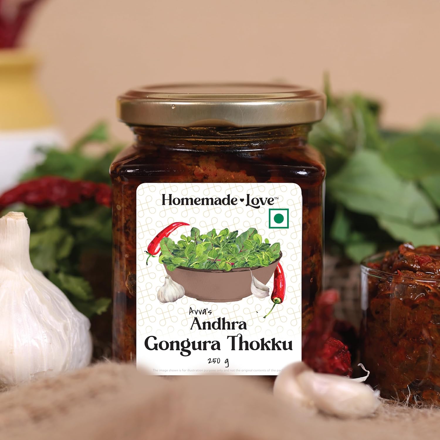 Andhra Gongura Thokku (250 Gm) | Gongura Pickle with Garlic Pure Natural Home Made Taste | Authentic Andhra Style Achar Perfect for Rice, Dosa, Idli, Upma & Roti | No Preservatives
