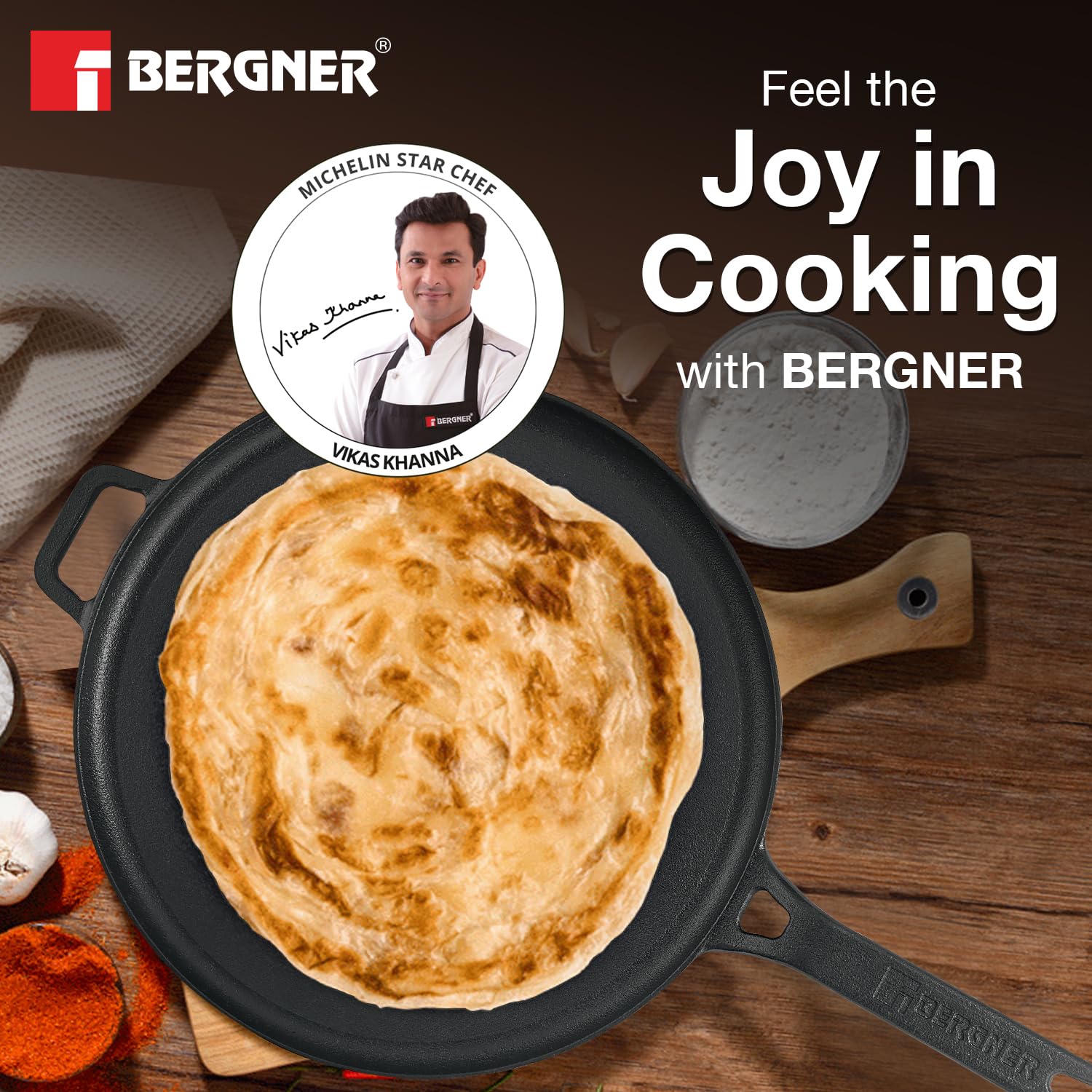 Eco Cast Iron 28cm Dosa Tawa, for Healthy Cooking, Pre-Seasoned, Even Heat Distributor, Retains Heat to Enhance Flavor, Durable, Comes with Silicone Sleeve, Induction Bottom, Gas Stove Ready