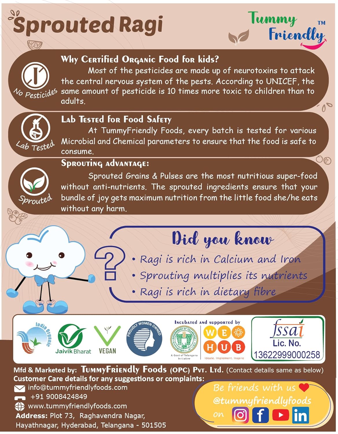 Foods Certified Organic Sprouted Ragi Powder for Babies, kids. Rich in Calcium, Iron, Fibre & Micro-Nutrients. Sprouted Ragi for baby. Sari Nachani Satva. No Sugar, No Salt, No Milk, No Chemicals, No Pesticides. Shelf Life 6 Month | 200g, ONE PACK