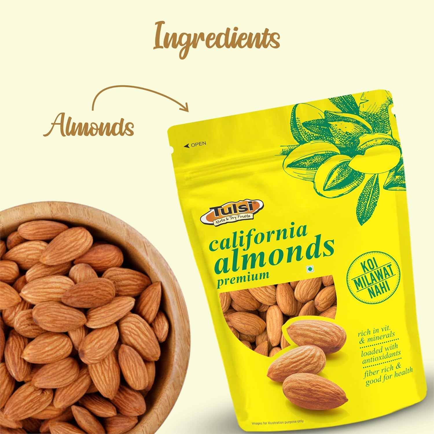 California Almonds Premium 500g | Whole Almond | Rich in Vitamins & Minerals | Rich in Fiber | Good for Health | Loaded with Antioxidants | Nuts & Dry Fruits | Premium Badam Giri | Healthy Nuts