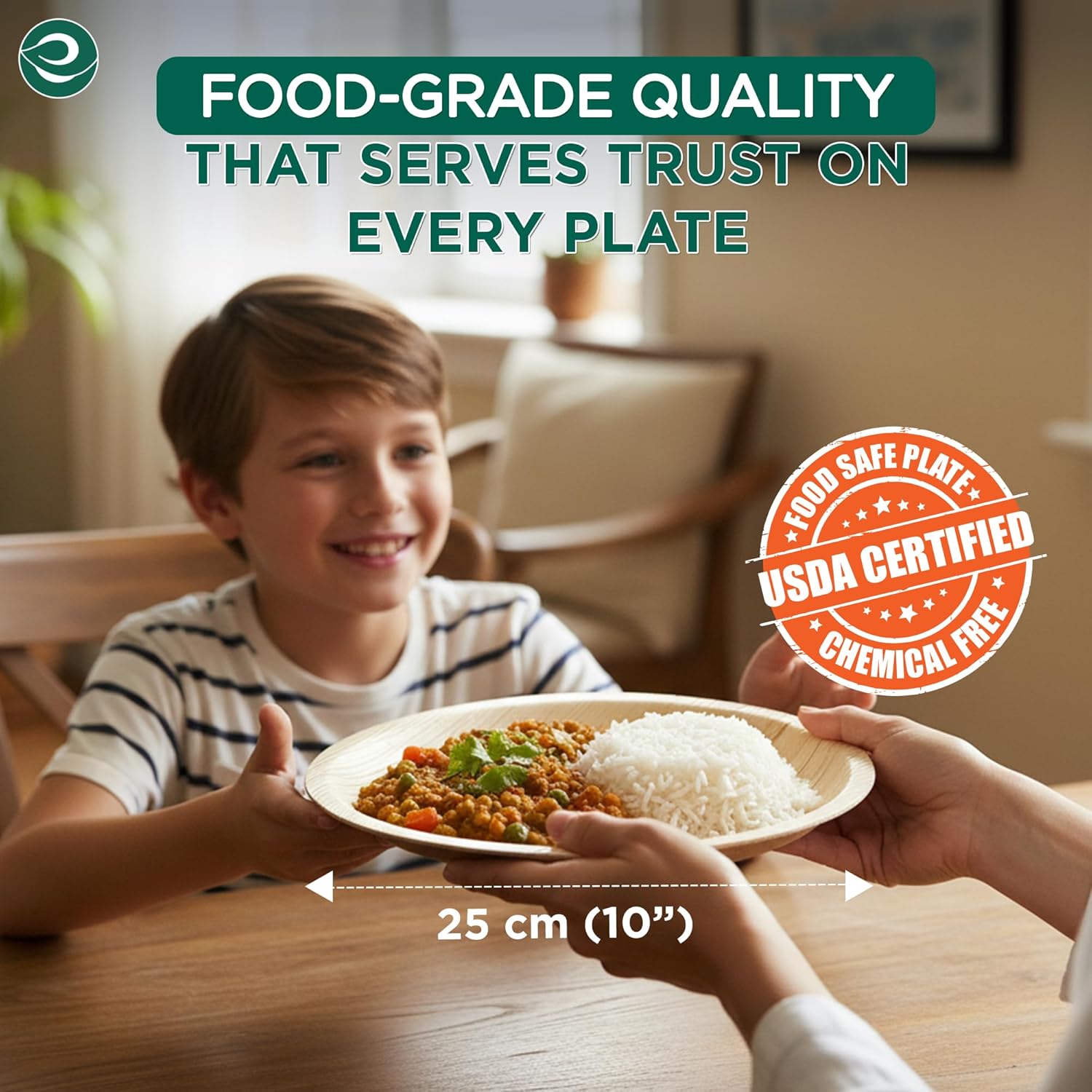 [10 inch, 25-Pack Areca Palm Leaf Round Plates | Disposable Big Size Pooja Plates Eco-Friendly Biodegradable Like Bamboo Wood Plates | Party, Wedding, Event Plates (25 cm)
