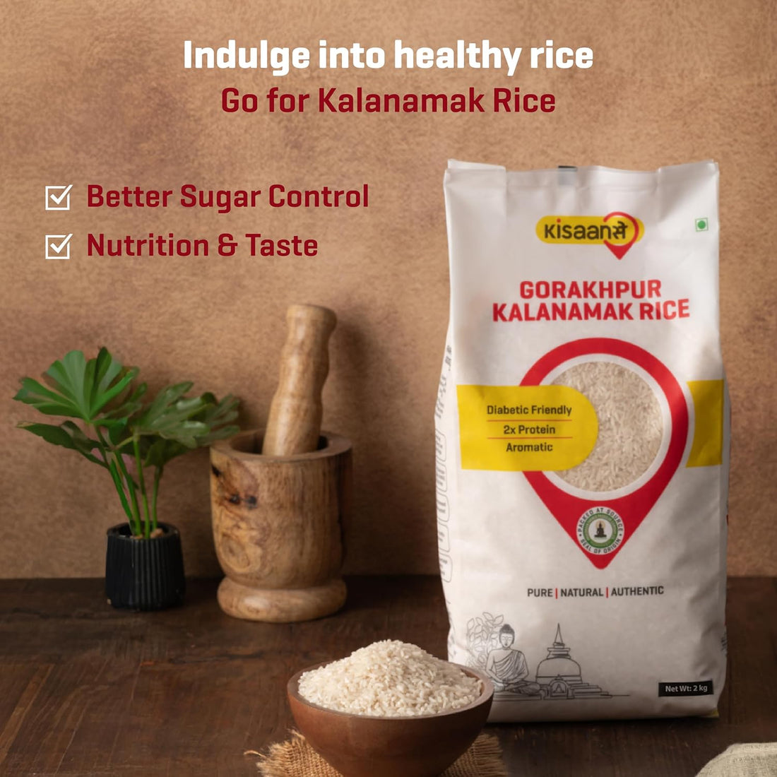 Gorakhpur Kalanamak Rice 2KG | Diabetic Friendly | Aromatic | Unpolished | High in Iron & Protein | Rich In Nutrients & Fiber | Buddha Rice | Traditionally Milled I Low GI I