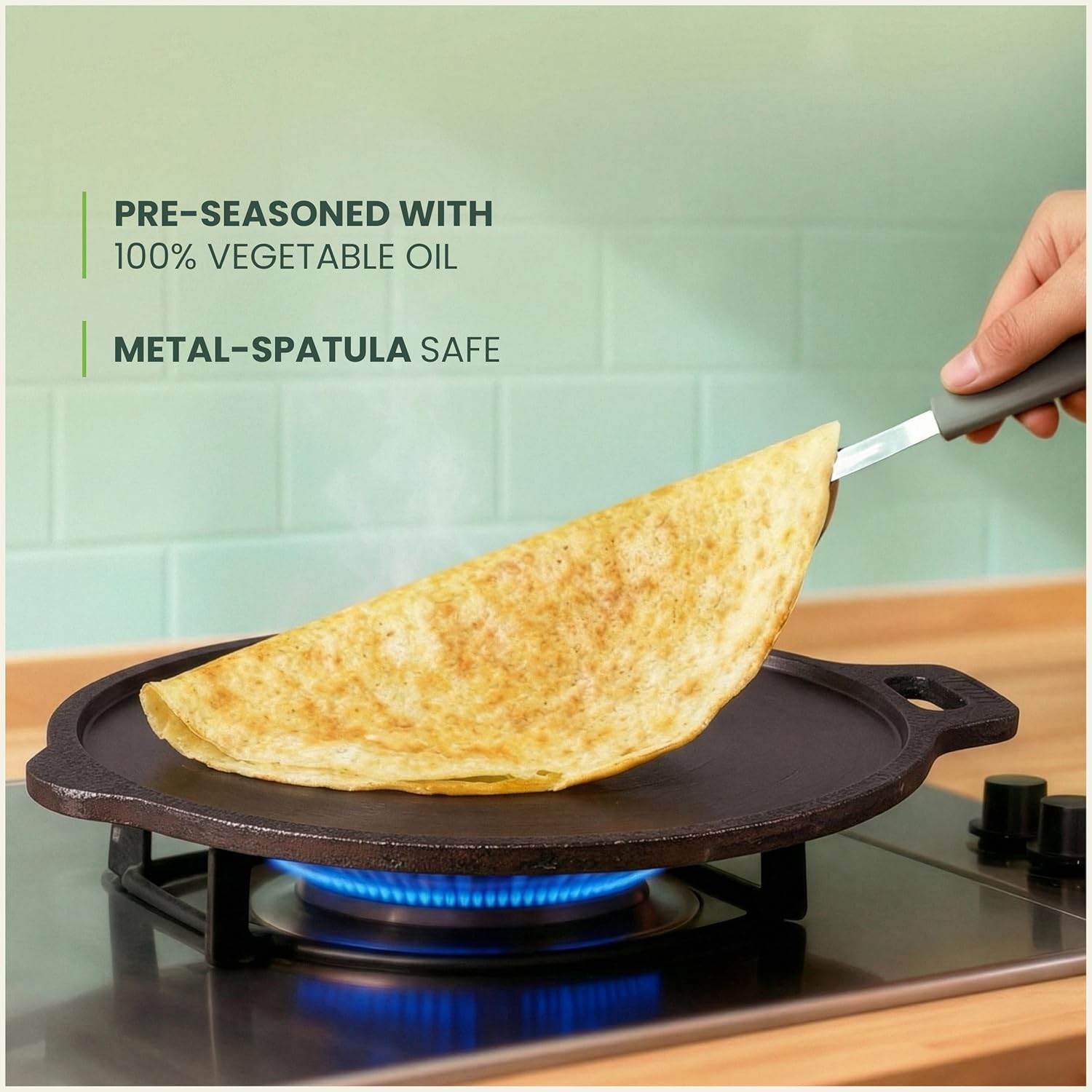 Super Smooth Cast Iron Tawa for Dosa/Chapathi | 27.6cm/10.8 inch, 2.8kg | Induction Friendly | Naturally Nonstick, Pre-Seasoned Tawa, No Chemical Coating