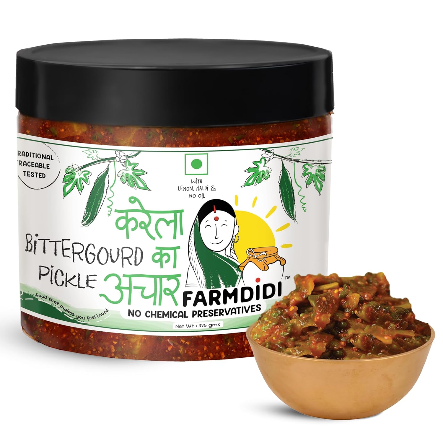 Bitter Gourd Pickle 325g in Fresh | Homemade Karela ka Achaar Without Oil | Sun-Dried Pickle with No Preservatives | Authentic Karele ka Achar Recipe