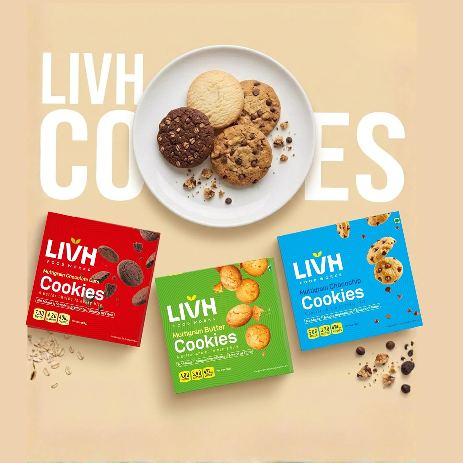 Assorted Premium Cookie Combo Pack - 12 Cookies (240g) | Chocolate Oats, Butter & Choco Chip | 3 Boxes x 4 Cookies | No Added Preservatives | Balanced sweetness | Real Butter | Everyday Snack | Bakery-Style & Freshly Baked
