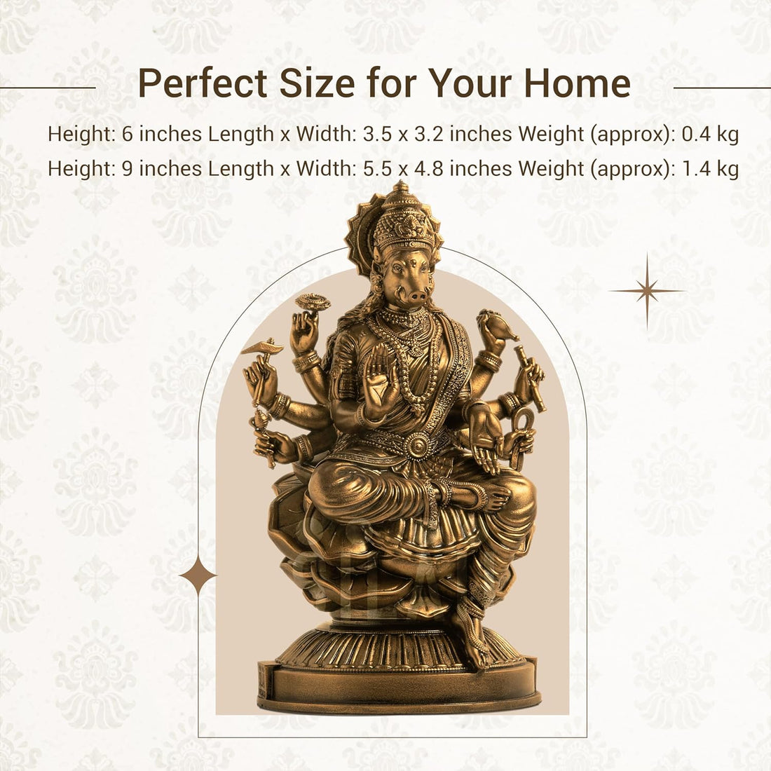 Varahi Amman Sculpture - Antique Bronze Finish, Handcrafted Statue for Puja Room, Home Decor, and Gifting (6 Inches)